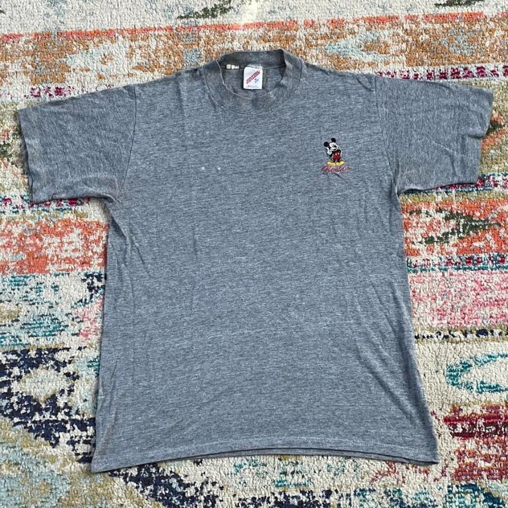 Vintage Mickey Mouse Cartoon Florida 1980s Gray Crewneck Disney World Tee Tshirt